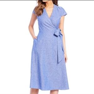 Alex Marie Linen Chambray Light Blue Cap Sleeve Midi Dress